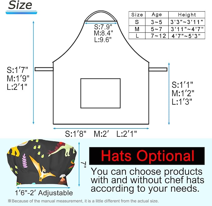 Kids Apron Chef Hat Set for Boys and Girls Adjustable Neck Strap Hook and Loop Fastener Design Waistband for Baking