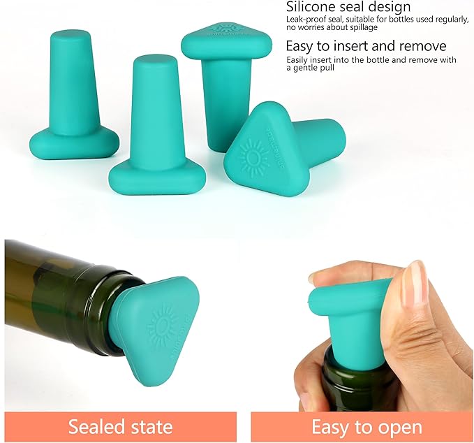 Wine Stoppers,Set of 4 Silicone Corks - Uncork,Heavy-Duty for all Bottles