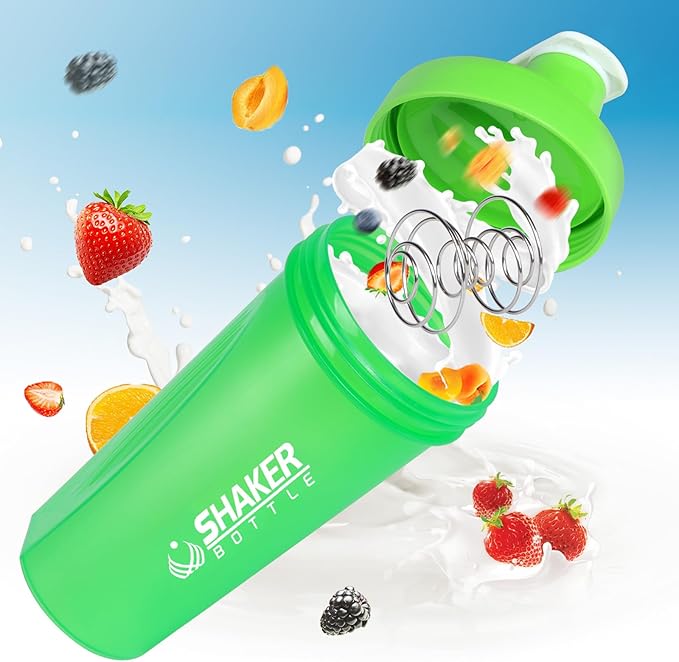 Shaker Bottle, 600ml Classical Protein Shaker Cup with Mixing Ball for Smooth blending, Leak-Proof GYM Workout Water Bottles for protein& Smoothie Shake,Bpa Free (20oz / Green)