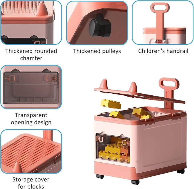 Collapsible Kids Storage Box with Building Base for Lego Toy Organizer Bins with Lids and Wheels Stackable Toys Chest Containers Building Block Bricks Storage Case for Children