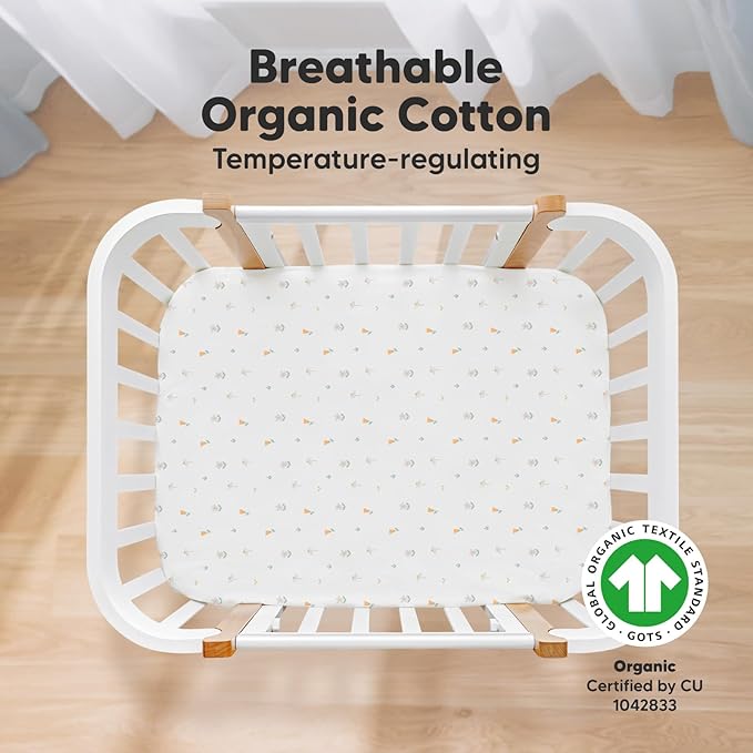 2-Pack Mini Crib Sheets Fitted, Pack and Play Sheets - Organic Cotton Pack N Play Sheets for Pack and Play Mattress, Playard Baby Crib Sheets, Jersey Crib Sheets Neutral for Boys, Girls (Wildflowers)