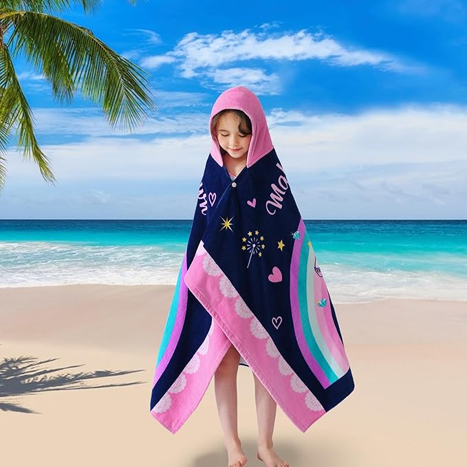 VOOVA & MOVAS Toddler Towels for Girls Age 3-10, Soft Thick Absorbent Cotton Towels for Boys | Perfect for Beach, Pool, Bath, Magic Unicorn