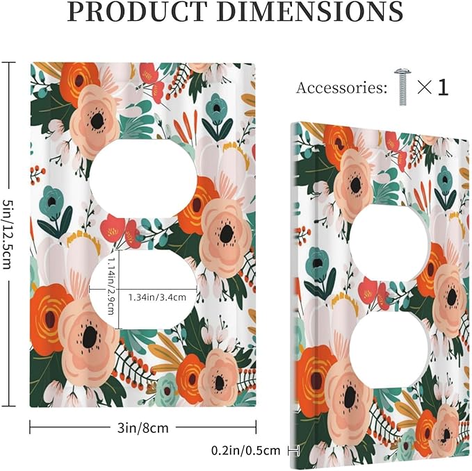 Rustic Floral Boho Colorful Flower Single Duplex Wall Plate Covers Light Switch Cover 1 Gang Outlet Plate Decorative Switchplate Covers Electrical Faceplate for Farmhouse Bathroom Bedroom Kitchen