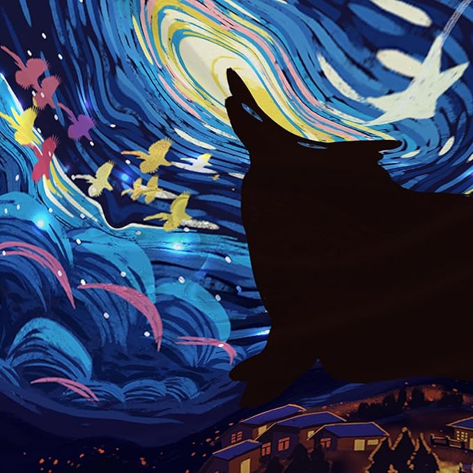 AILONEN Cartoon Black Cat Shower Curtain Set,Starry Night Bath Curtain for Kids Girls Boys,Country Style Shower Curtain,Cat Lovers Animal Shower Curtains for Bathroom Decor, 36" W*72" H