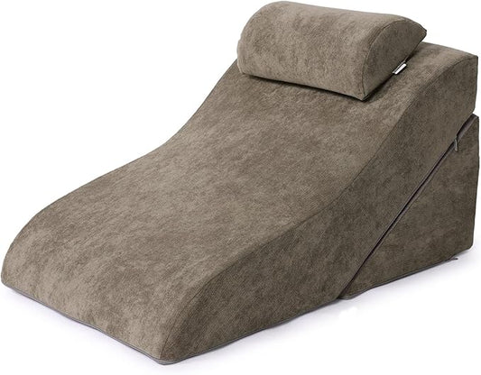 baibu 20 in Bed Wedge Pillow Set Foam | Adjustable Pillows for Back, Leg and Knee Pain Relief | Post Surgery Ortho Pillow – Anti Snoring, Heartburn, Acid Reflux & GRED (Brown)