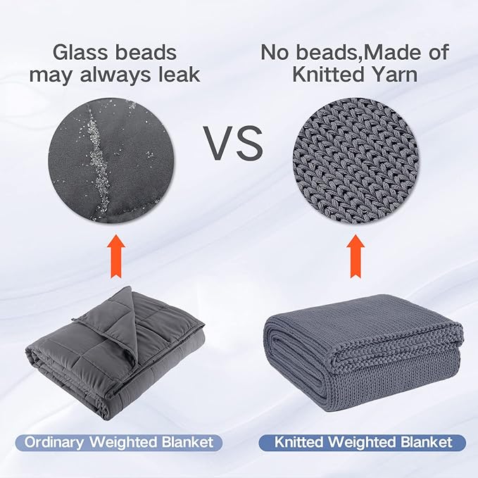 Knitted Weighted Blanket(Light Grey 50"x60" 10lbs),Home Décor Cooling Throw Blanket for Hot Sleepers,Hand Made Chunky Knit Heavy Blanket or Adults Use on Twin Size Bed