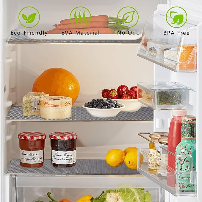 HooTown Shelf Liners Kitchen Cabinet Drawer Mats 11.8 Inch Wide x 59 inches Long, Non Adhesive EVA Plastic Washable Waterproof Pads for Refrigerator, Freezer, Fridge, Pantry Closet, Cupboard, Gray