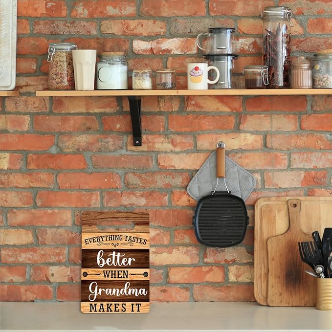 Farmhouse Kitchen Decor, Grandma Gift, Kitchen Signs Wall Decor, Everything Tastes Better When Grandma Makes It Sign, Kitchen Door Wall Hanging Decor, Gifts for Grandma Birthday 8 x 12 Inch