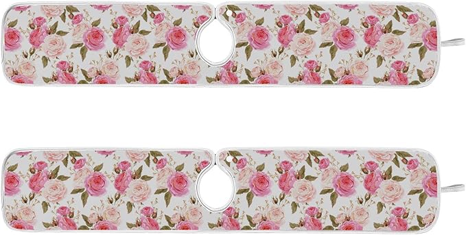 Kitchen Faucet Absorbent Mat,Pink Rose Flower Floral Water Splash Guard for Sink, Faucet Drip Catcher Thicken Sponge Microfiber Faucet Water Catcher Mat Sink Absorbent Mat for Kitchen 23x5in 2 Pack