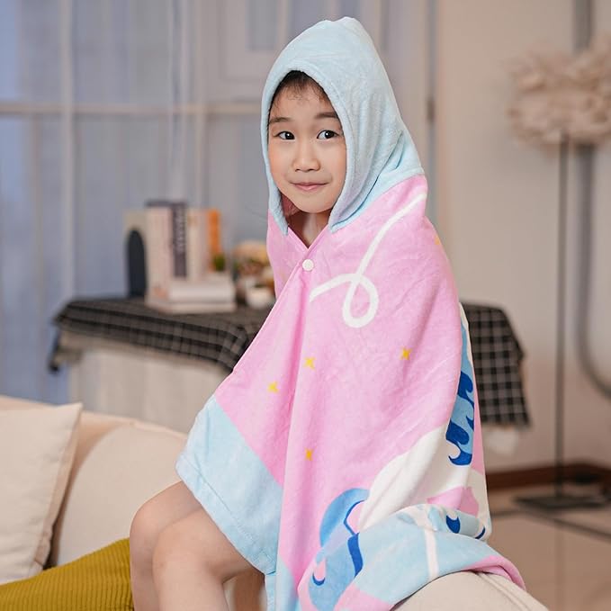 BANGSAUR Kids Hooded Bath Beach Towels, Oversize 100% Cotton 50"x30" Wrap, Toddlers Girls 3-12 Years Coverup Double Unicorn