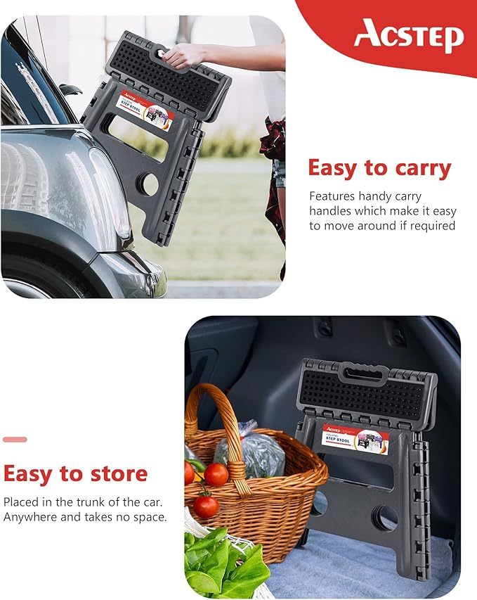 ACSTEP 13" Folding Step Stool- Holds up to 300Lb,The Lightweight Non-Slip Upgrade Collapsible Stepping Stool is Sturdy Enough to Support Adults and Safe Enough for Kids(Grey,1 Pack)