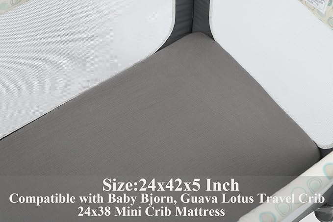 Muslin Travel Crib Fitted Sheets Compatible with Baby Bjorn, Guava Lotus Travel Crib and 24 x 42 Inch Travel Light Playard Mattress Snuggly Soft 100% Cotton Grey & Navy