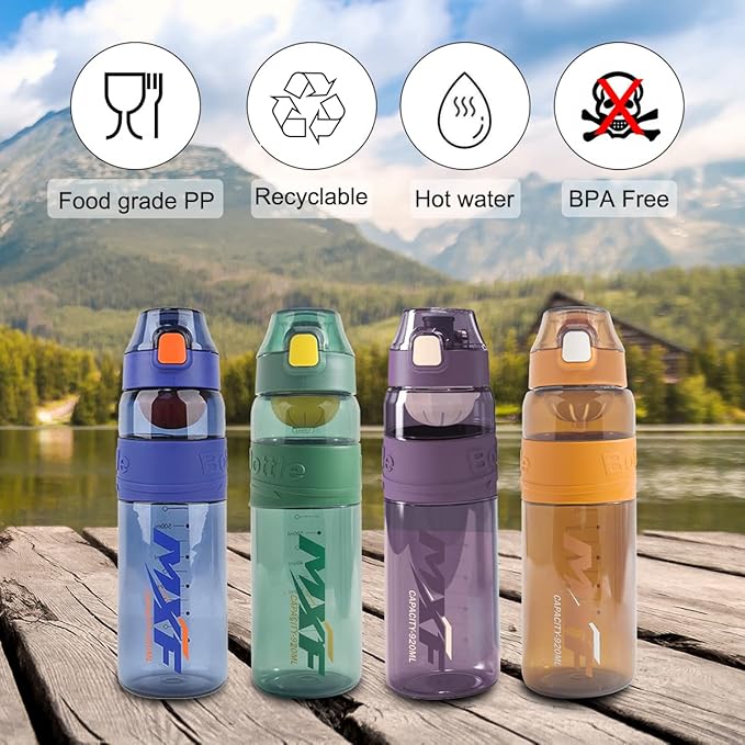 Water bottles,leak proof wide mouth water filter water bottles,Reusable 32 oz water bottles with filter,Safe Transparent plastic for school gym camping travel Orange