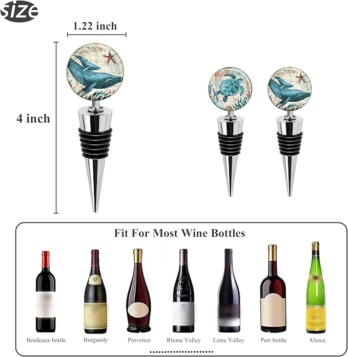 LIZIMANDU Wine Bottle Stoppers,Stainless Steel Wine Stoppers For Gifts, Bar, Holiday Party, Wedding(2-Turtles Whales)