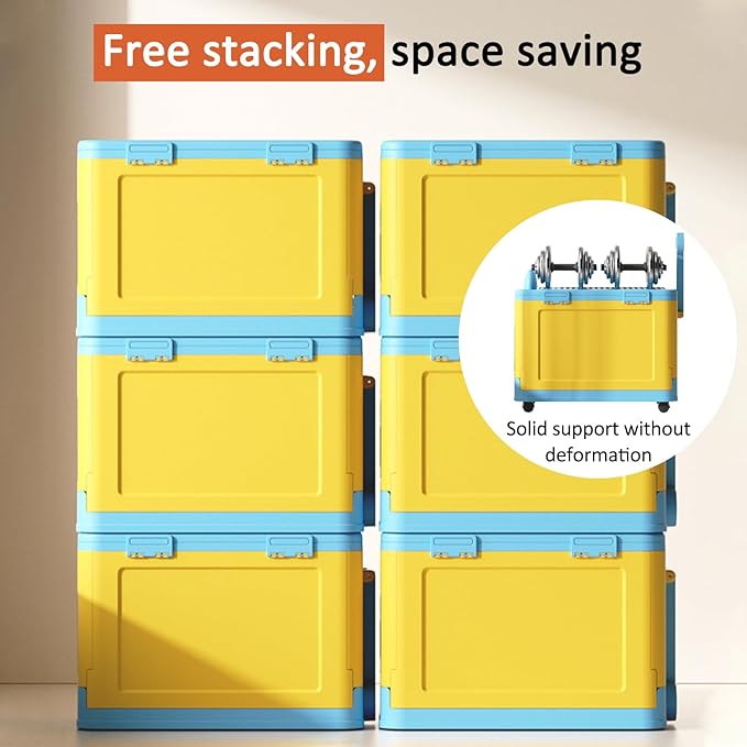 Collapsible Kids Storage Box with Building Base for Lego Toy Organizer Bins with Lids and Wheels Stackable Toys Chest Containers Building Block Bricks Storage Case for Children