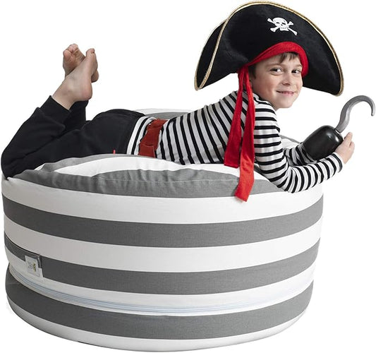 2 Sizes in 1 Stuffed Animal Storage Bean Bag Chair Cover for Kids & Adults | Washable XL Stuffie Seat | 100% Cotton | Pouf Organizer for Plush Toys, Linens, Quilts & Pillows | Royal Grey