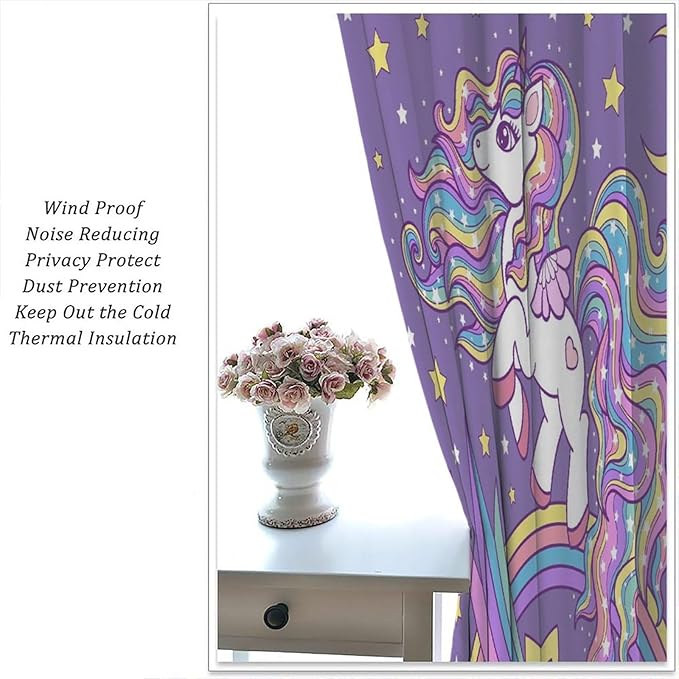 Kids Unicorn Curtains Kids Girls Boys Rainbow Unicorn Pattern Blackout Curtains Bedroom Curtains 42x45 Inches 2 Panels