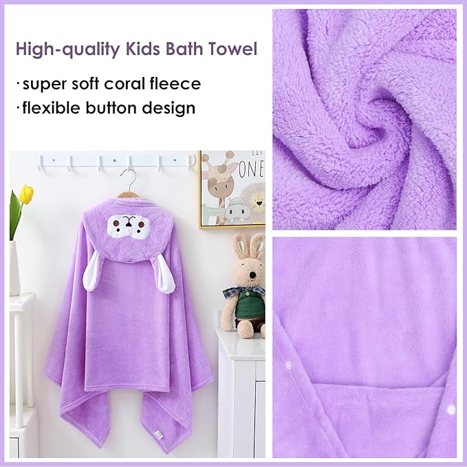 Kids Hooded Bath Towels Beach Towel Girls Boys Soft Swim Pool Cover Up Super Absorbent Cute Cartoon Animal