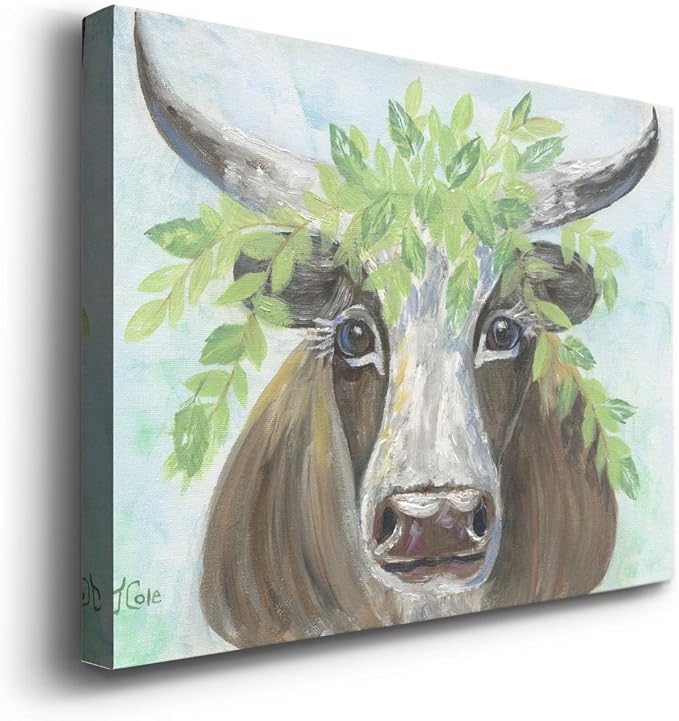 Renditions Gallery Canvas Animal Wall Art Modern Decorations Paintings Olive Crown Steer Abstract Glam Wild Longhorn Canvas Artwork Prints for Bedroom Office Kitchen - 8"x12" LT33