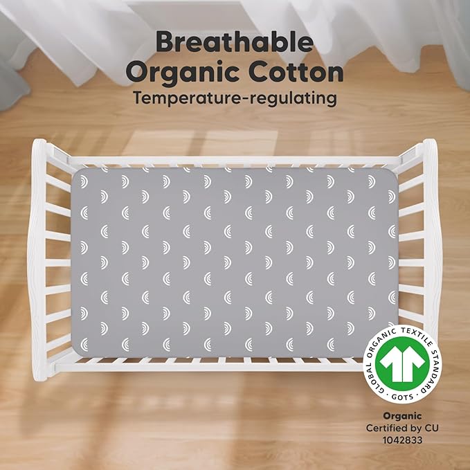 2-Pack Organic Crib Sheets for Boys, Girls - Jersey Fitted Crib Sheet, Baby Crib Sheets Neutral, Crib Mattress Sheet, Cotton Crib Sheets, Breathable Crib Sheet, Baby Mattress Sheets (Rainbow)