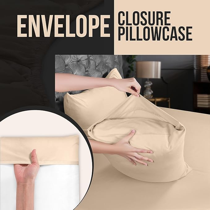 Utopia Bedding Standard Pillow Cases - 2 Pack - Envelope Closure - Soft Brushed Microfiber Fabric - Shrinkage and Fade Resistant Pillow Covers 20 X 26 Inches (Standard, Beige)