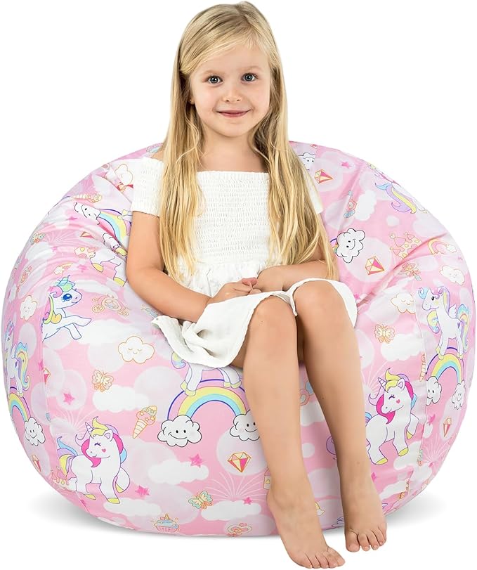 Bean Bag Chair for Kids Stuffed Animal Storage Beanbag Chairs,Toddler Toy Storage Organizer for Girls and Boys,Large 32'' Cover Only(No Filling