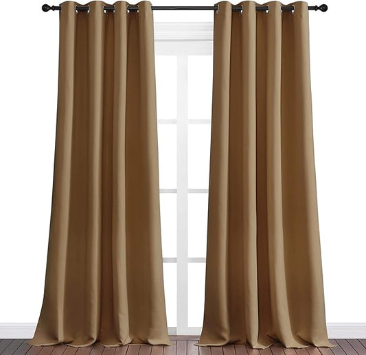 NICETOWN Sleek Blackout Curtains 108 inches Length for Windows, 2 Panels, Gold Brown, W55 x L108 -Inch, Noise Reducing and Block Draft Panels for Door Doorway Laundry Office Luxury Decor Theme