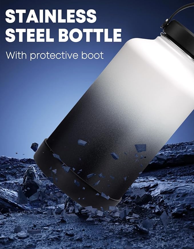 Stainless Steel 64 oz Water Bottle with Straw - Leakproof Insulated Flask for Hiking Camping Cycling