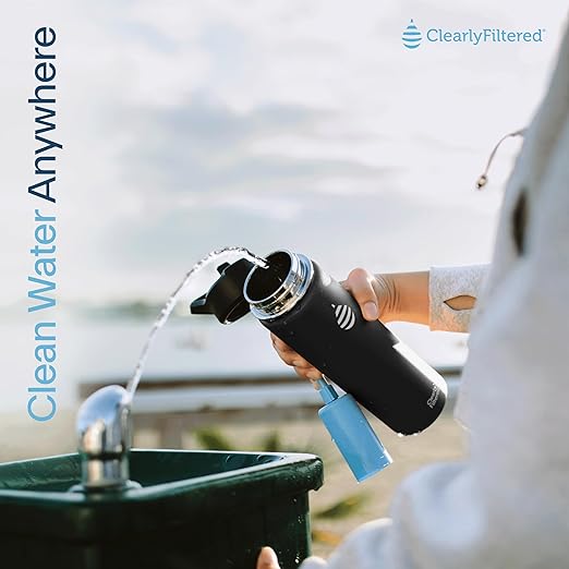 Clearly Filtered 20oz Water Bottle/Targets 220+ Contaminants/Double-Wall Insulated Stainless Steel Filtered Water Bottle BPA/BPS-Free Phthalate-Free Filters Fluoride Lead Chlorine (Black)