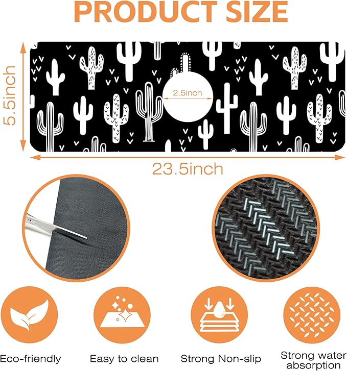 Kitchen Faucet Mat Fun Western Cactus Kitchen Sink Splash Guard Faucet Mat,1 PC Splash Guard Behind Faucet Drip Catcher for Kitchen,Sink Mat,Dish Drying Mat,Bathroom Faucet Mat 15.5"X5.5"