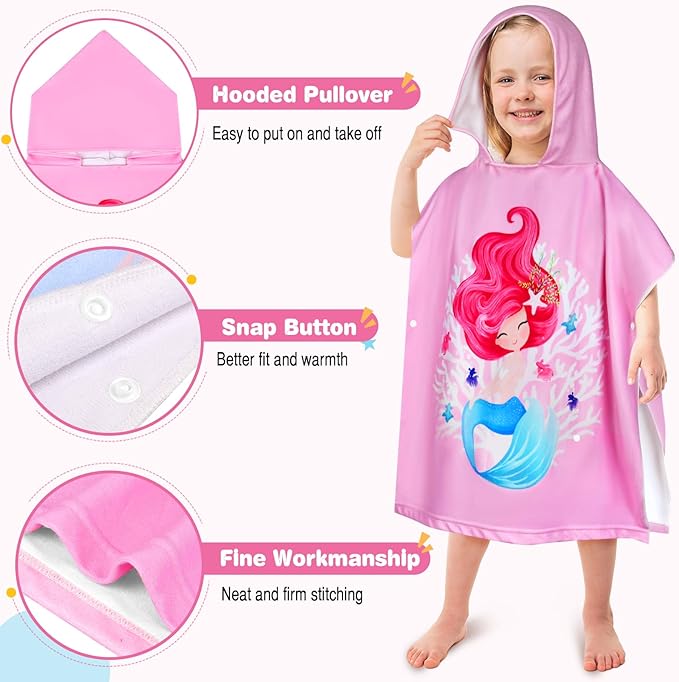 Kids Hooded Beach Towels for Boys Girls, Toddler Soft Absorbent Thickened Microfiber Bath Towel Swim Pool Towels Baby Quick Dry Lightweight Poncho Towel Cover-ups for 0-7 Years Old