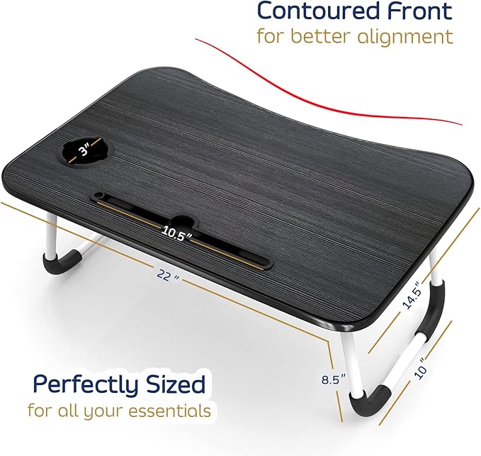 Nestl Reading Pillow with Portable Lap Desk Stand for Laptop 22x14”, Cut Plush Striped Back Pillow, Back Support Pillow, Shredded Memory Foam Bed Rest Pillow with Arms for Kids & Teens, Medium - Navy