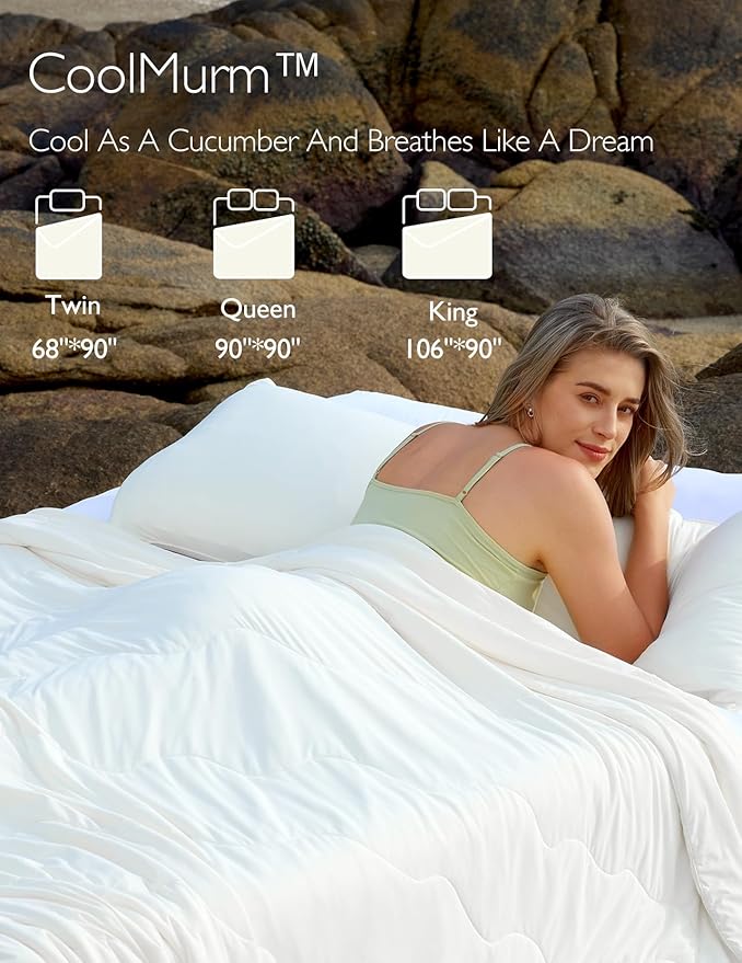 Momcozy Life CoolMurm Cooling Comforter for Hot Sleepers, King/Cali King 106"x90" Pregnancy Cooling Blanket, All-Season Lightweight Soft Breathable Cooling Quilt Duvet, Cool All Night, Ivory White