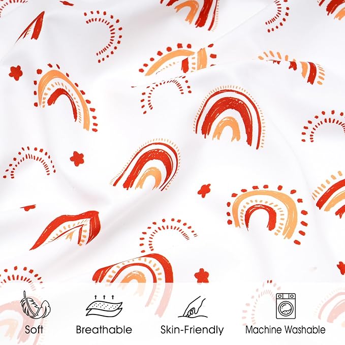 PHF Soft Crib Sheet Fitted, 2 Pack Baby Sheets for Boys Girls, 28x52x9in Fits Standard Crib and Toddler Mattresses, Silky Comfy Breathable Polyester Baby Mattress Sheets, Rainbow