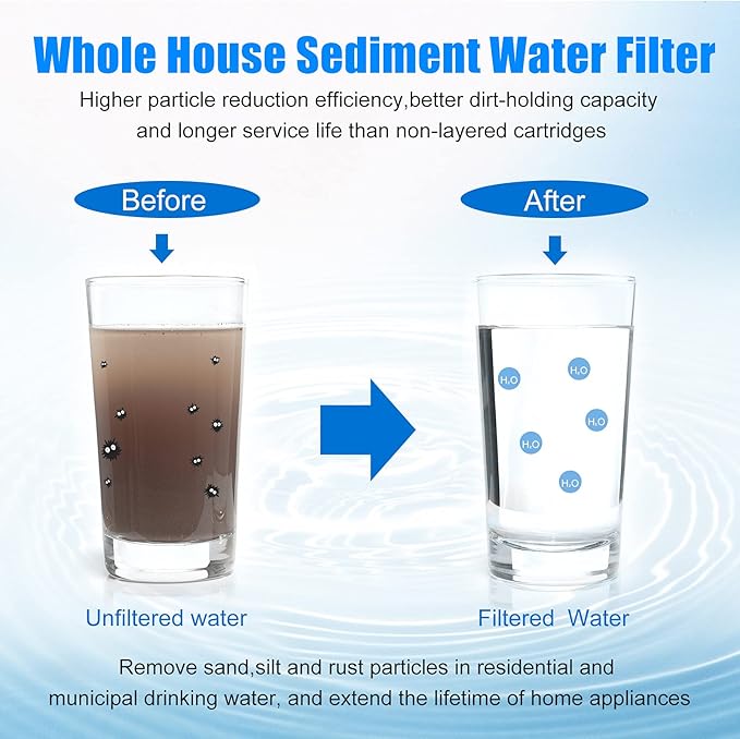Sediment Water Filter Cartridge 10"x 2.5",5 Micron,6pack,10" x 2.5" Whole House Sediment Water Filter Replacement Cartridge Compatible with 10 inch RO Unit