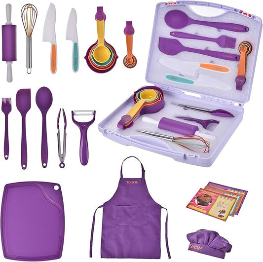 Kids Cooking Sets, Real 43 Piece Baking Set with Organizer Carrying Case- Kids Baking Set Gift for Girls & Boys - Utensils for The Curious Child (white)