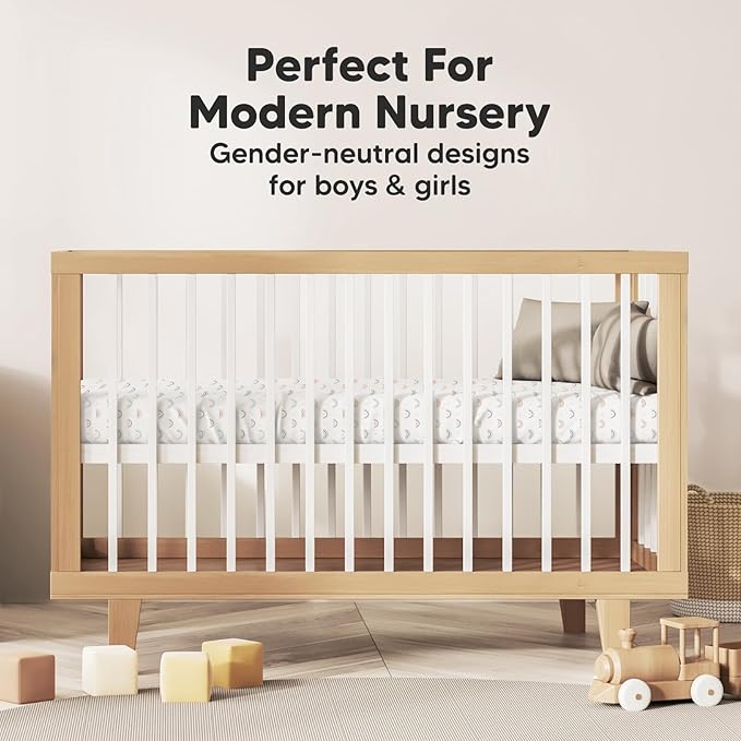 2-Pack Mini Crib Sheets Fitted, Pack and Play Sheets - Organic Cotton Pack N Play Sheets for Pack and Play Mattress, Playard Baby Crib Sheets, Jersey Crib Sheets Neutral for Boys (Jolly Rainbow)