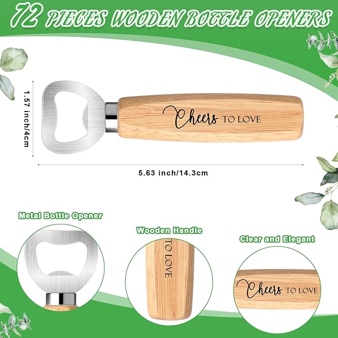 Barydat 72 Sets Wedding Favors Bulk for Guests Wine Corks Wooden Stopper Beer Bottle Opener Wedding Thank You Gift Card Organza Bag Wedding Appreciation Gifts for Bridal Shower