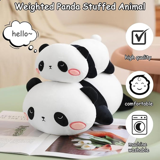 SQEQE Weighted Panda Plush, Weighted Panda Stuffed Animal for Anxiety, Cute Panda Plushies Soft Panda Bear Pillow Toy Gift for Kids Adults 13.8 Inch, 1.6 lbs