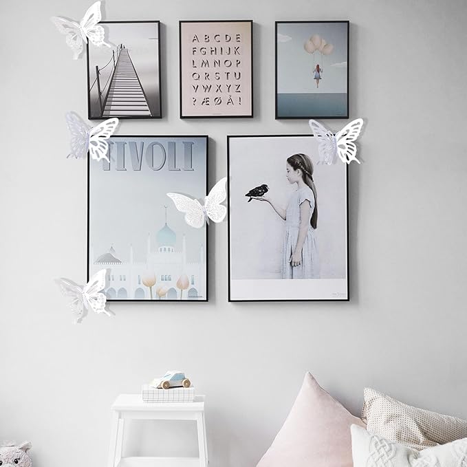 72Pcs 3D Butterfly Wall Decor 3 Sizes 3 Styles, Butterfly Decorations Party Birthday Cake Decoration, Removable Butterfly Wall Stickers for Kids Nursery Wedding Bedroom Room Decor(Silver)
