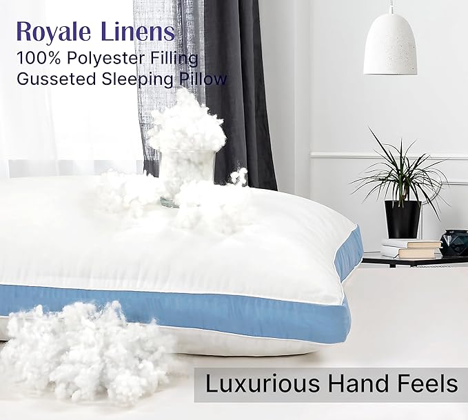 ROYALE LINENS Pillows King Size Set of 2 -Bed Pillows for Sleeping - Cooling Pillow for Back, Stomach or Side Sleepers - Down Alternative King Gusseted Pillows -Hotel Quality (20x40 Inches, Pack of 2)