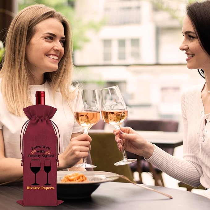 Divorce Gifts for Women Wine Bag Divorce Party Gifts for Him Breakup Gifts for Her Wine Bottle Decoration Bag New Beginning Gift Ideas Pairs Well with Freshly Signed Divorce Papers(Red)