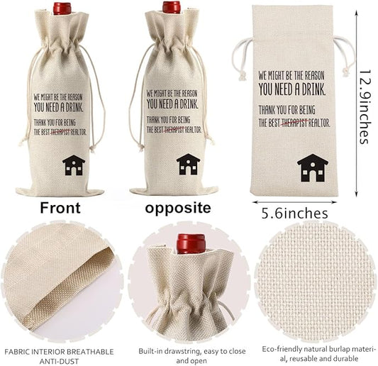 YUANHAO Realtor Wine Bag Thank You Gifts for Realtor Appreciation Gifts for Realtor Real Estate Agent Wine Bag Gifts for Realtors at Closing