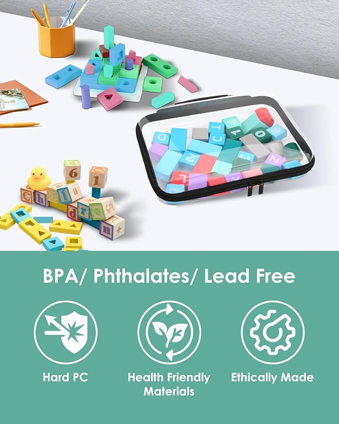 Clear Hard Zipper Pouch, Bliss Zippered Storage Bins, Waterproof PVC Shell Travelling Bags, Storage for Board Games, Building Blocks, Puzzles, Kids Books with Handle, Plastic Organizing, 2Pc