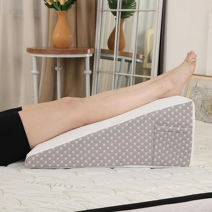 Wedge Pillow for Sleeping, 10 Inch Cooling Triangle Bed Pillow with Removable Cover, Elevated Body Pillow for Back Support, After Surgery, Snoring, Neck, Leg and Acid Reflux