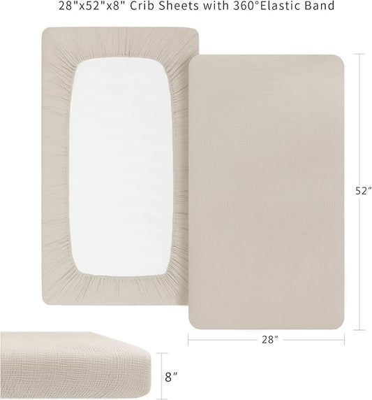 Konssy Muslin Fitted Crib Sheets 100% Cotton Baby Crib Sheets for Standard Crib Mattress (28 X 52 Inches), Soft and Breathable for Boys Girls (Clay)