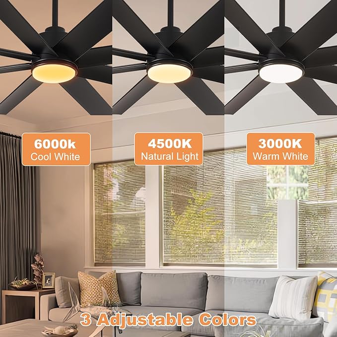 Depuley 60" Indoor or Covered Outdoor Ceiling Fans, Industrial DC Motor Ceiling Fan with LED Light for Living Room Basement Sunroom Porch Patio, 5-Speed Remote App Control, Black