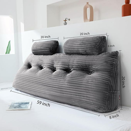 Headboard Wedge Pillow with 2 Pack Neck Roll Pillow Large Headboard Pillow Queen Wedge Pillow Headboard Soft and Supportive Bed Rest Reading Pillows for Sitting in Bed with Removable Cover