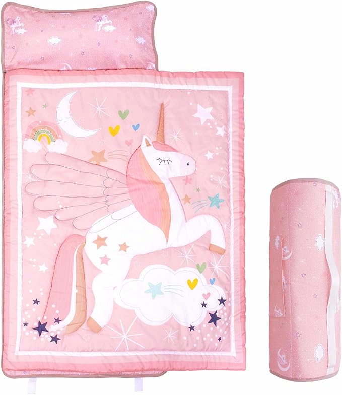 UOMNY Toddler Nap Mat - 1 Pack Girls Sleeping Bag with Removable Pillow - Unicorn 50x20 Inch Kids Preschool Nap Sack with Pillow Pink Girls Napper Nap Mats for Daycare Napping Bag for Girls