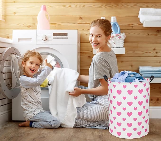 Pink Heart Kids Laundry Basket Baby Hamper Pink Heart Toy Storage Bin for Boys Room Decor Baby Nursery Hamper Gift Baskets for Bedroom Bathroom(Pink Heart)